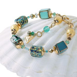 Lampglas Slušivý náramok Emerald Oasis s 24-karátovým zlatom v perlách Lampglas BCU68