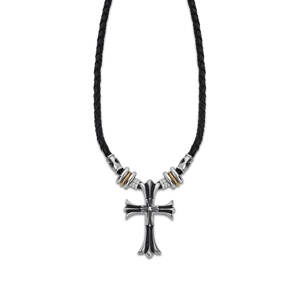 Lotus Style Pánsky kožený náhrdelník s krížikom Dark Style LS2074-1 / 2