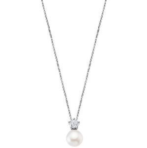 Lotus Silver Nežný strieborný náhrdelník s čírym zirkónom a syntetickou perlou LP1800-1 / 1