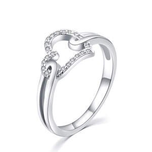 MOISS Romantický strieborný prsteň so zirkónmi Srdce R000210 56 mm