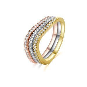 MOISS Elegantná tricolor sada strieborných prsteňov sa zirkónmi R00020 52 mm