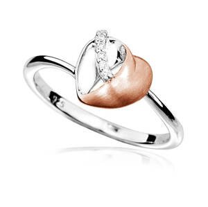 MOISS Očarujúce bicolor prsteň so zirkónmi Srdce R00009 56 mm