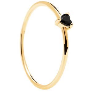 PDPAOLA Minimalistický pozlátený prsteň so srdiečkom Black Heart Gold AN01-224 52 mm