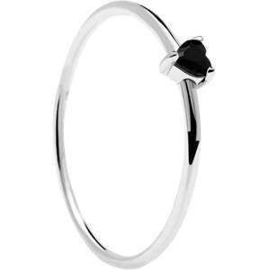PDPAOLA Minimalistický strieborný prsteň so srdiečkom Black Heart Silver AN02-224 54 mm