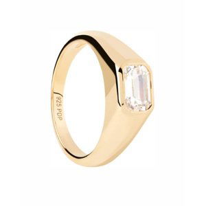 PDPAOLA Pozlátený prsteň zo striebra Octagon Shimmer Essentials AN01-985 50 mm