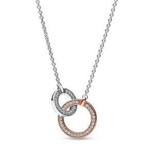 Pandora Strieborný náhrdelník s bicolor príveskom Rose Signature 382778C01-45
