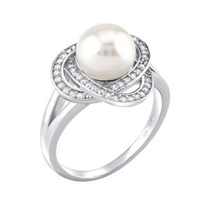 Silvego Strieborný prsteň Laguna s pravou prírodnou bielou perlou LPS0044W 51 mm