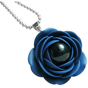 Troli Modrý náhrdelník s čiernou perličkou kvetinky