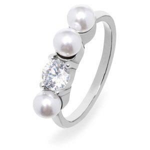 Troli Elegantný oceľový prsteň so zirkónom a perlami VEDR0341S 54 mm