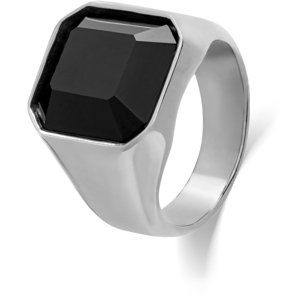 Troli Masívny prsteň z ocele s čiernym kryštálom 57 mm