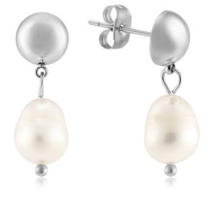 Troli Elegantné oceľové náušnice s pravými perlami VAAJDE201330G