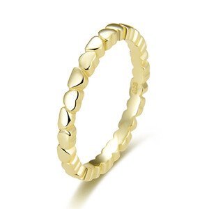 Beneto Pozlátený strieborný prsteň so srdiečkami AGG344-GOLD 50 mm