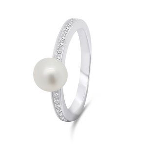 Brilio Silver Elegantný strieborný prsteň s pravou perlou RI055W 60 mm