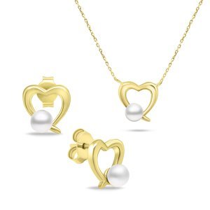 Brilio Silver Romantický pozlátený set šperkov s perlami SET234Y (náušnice, náhrdelník)