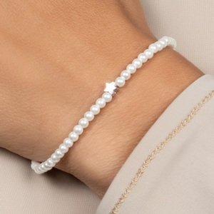 Brilio Silver Pôvabný perlový náramok Hviezdička BRC131W