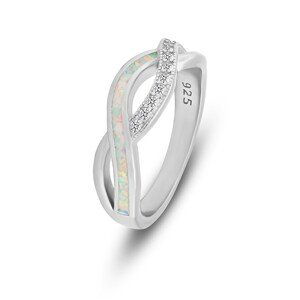 Brilio Silver Elegantný strieborný prsteň so zirkónmi a syntetickým opálom RI126W 50 mm