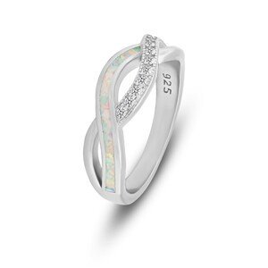 Brilio Silver Elegantný strieborný prsteň so zirkónmi a syntetickým opálom RI126W 54 mm