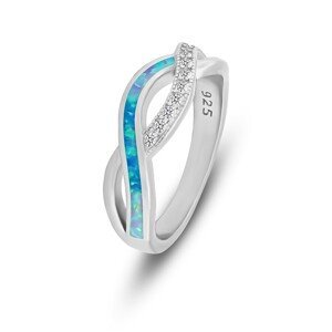 Brilio Silver Elegantný strieborný prsteň so zirkónmi a syntetickým opálom RI126WLB 54 mm