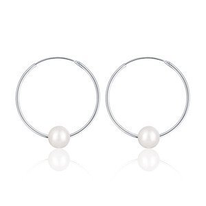 JwL Luxury Pearls Strieborné náušnice kruhy s pravými bielymi perlami JL0633