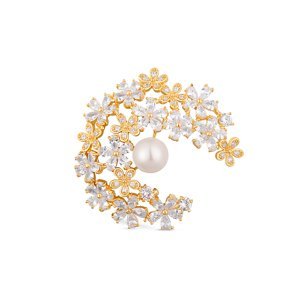 JwL Luxury Pearls Trblietavá pozlátená brošňa 2v1 s pravou perlou a kryštálmi JL0730