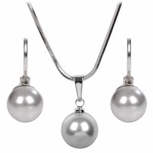 Levien Súprava náhrdelníka a náušníc Pearl Light Grey SET-041