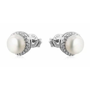 MOISS Elegantné strieborné náušnice s perlami a zirkónmi EP000111