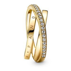 Pandora Pozlátený prepletený prsteň so zirkónmi Pavé 169057C01 54 mm