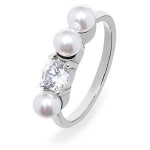 Troli Elegantný oceľový prsteň so zirkónom a perlami VEDR0341S 57 mm