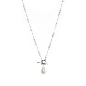 Troli Elegantný oceľový náhrdelník s barokovou perlou VABQJN061S