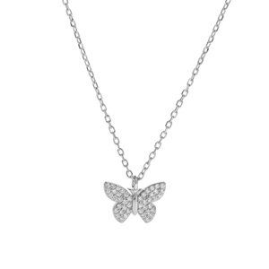 AGAIN Jewelry Strieborný náhrdelník s motýlikom AJNA0005 (retiazka, prívesok)