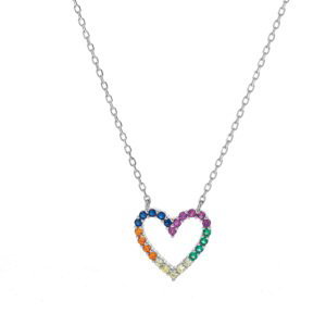 AGAIN Jewelry Nežný strieborný náhrdelník Farebné srdce AJNA0025