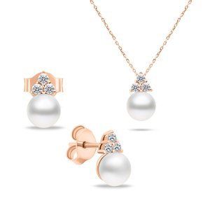 Brilio Silver Nadčasová bronzová sada šperkov s pravými perlami SET228R (náušnice, náhrdelník)