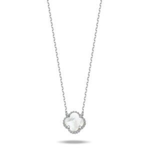Klenoty Amber Strieborný náhrdelník Štvorlístok z perlete