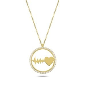 Klenoty Amber Strieborný náhrdelník so zirkónmi tlkot srdca - pozlátený