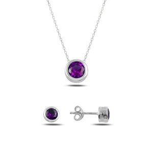 Klenoty Amber Strieborná sada šperkov kôstky fialový kameň - náušnice, náhrdelník