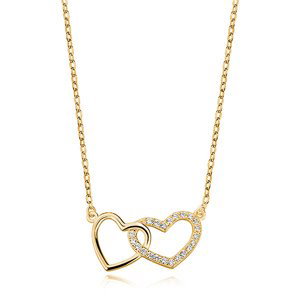 Klenoty Amber Luxusné strieborný náhrdelník spojené srdcia so zirkónmi gold