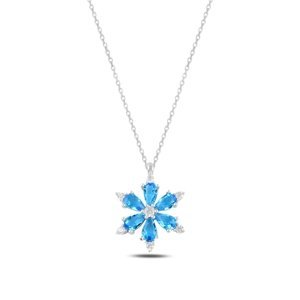 Klenoty Amber Luxusný strieborný náhrdelník kvet lotosu modrý