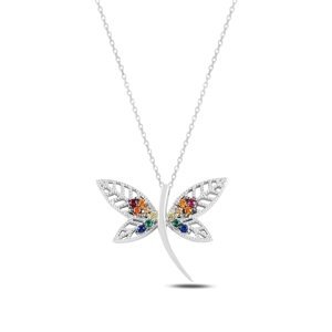 Klenoty Amber Strieborný náhrdelník farebná vážka