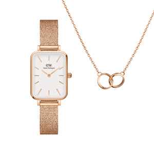 Daniel Wellington DW Quadro Pressed Melrose + Elan Unity Necklace 20x26mm Ružové zlato